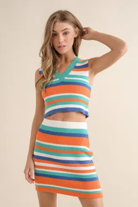 Multi Stripe Tank With Skirt Sweater Set