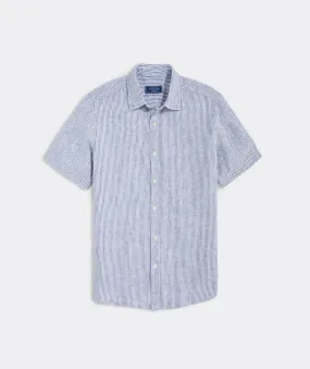 Nautical Navy Linen Short-Sleeve Stripe Shirt