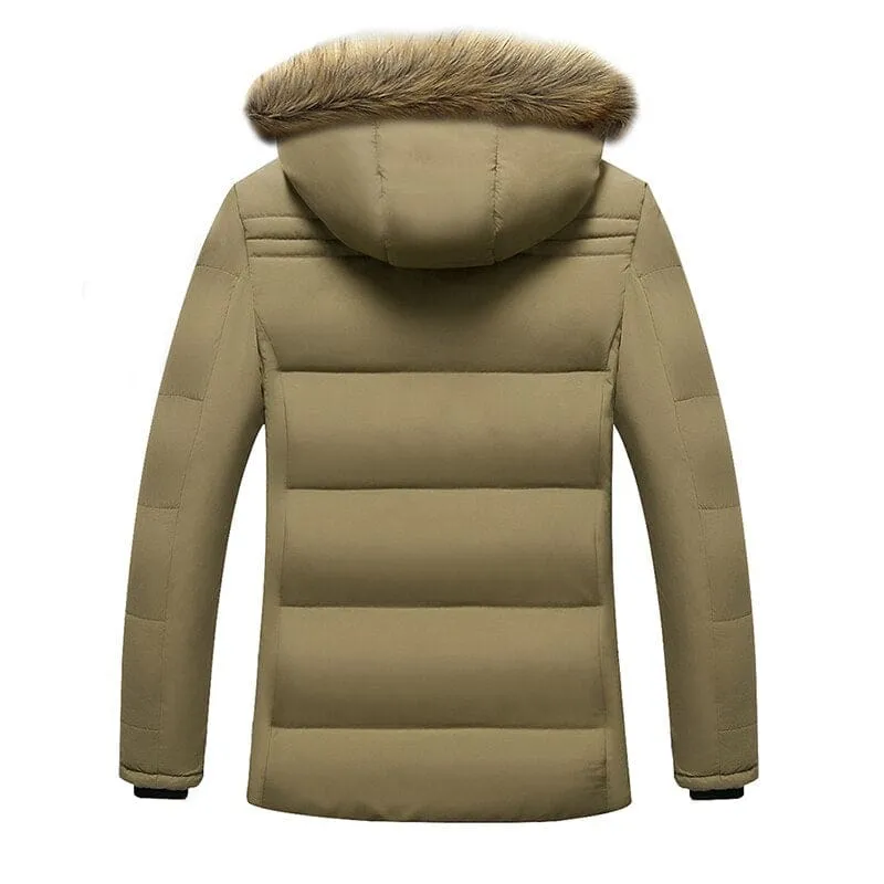 New Warm Thick Fleece Waterproof Hooded Fur Collar Parka Winter Jacket