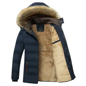 New Warm Thick Fleece Waterproof Hooded Fur Collar Parka Winter Jacket