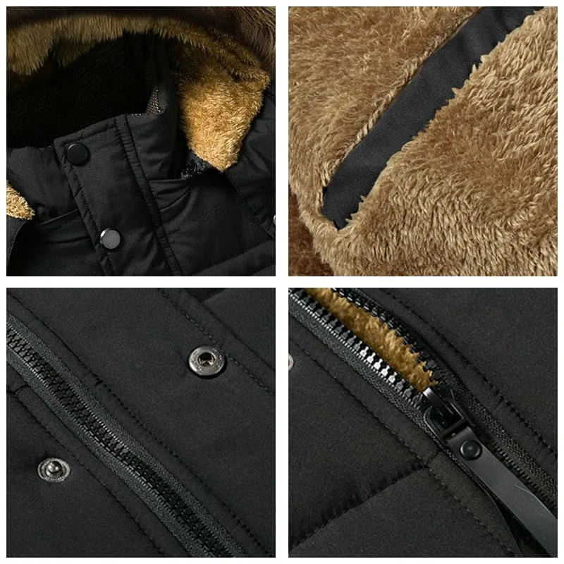 New Warm Thick Fleece Waterproof Hooded Fur Collar Parka Winter Jacket