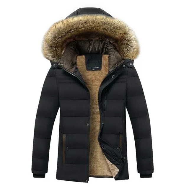 New Warm Thick Fleece Waterproof Hooded Fur Collar Parka Winter Jacket