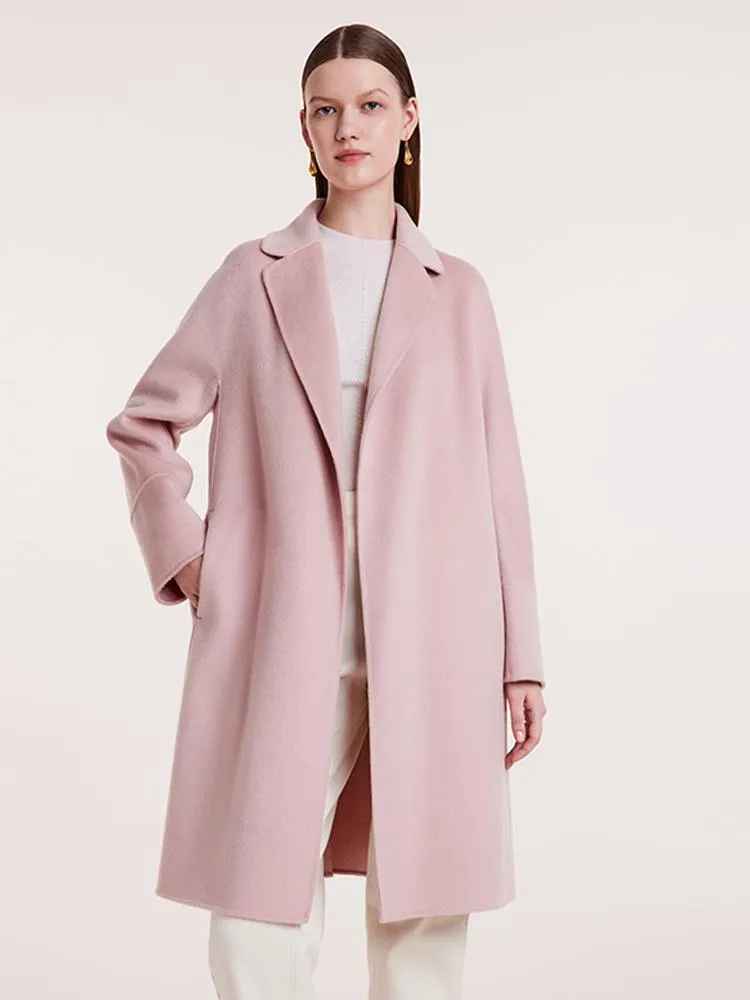 Notched Lapel Wool And Cashmere Wrapped Women Coat