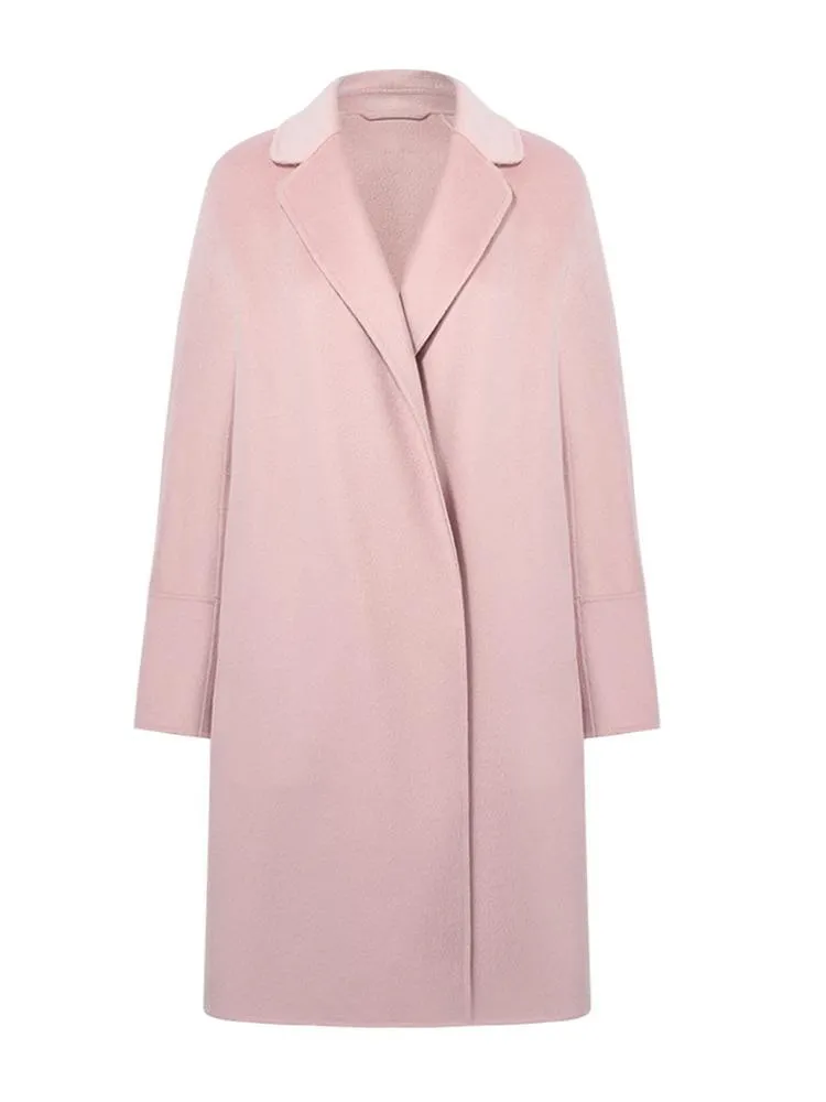 Notched Lapel Wool And Cashmere Wrapped Women Coat