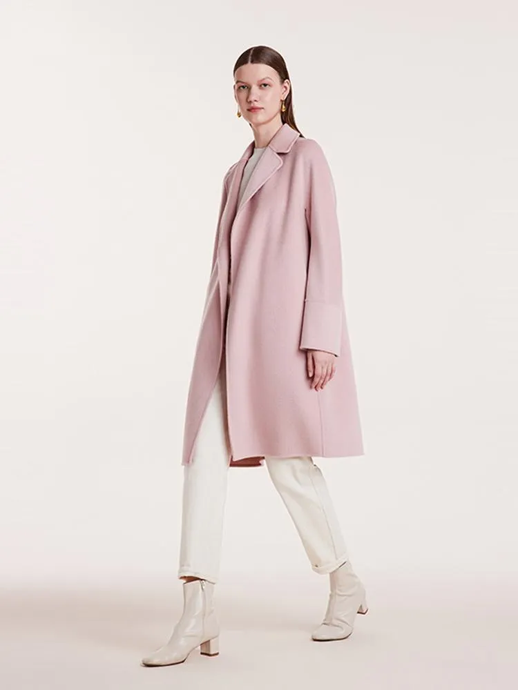 Notched Lapel Wool And Cashmere Wrapped Women Coat