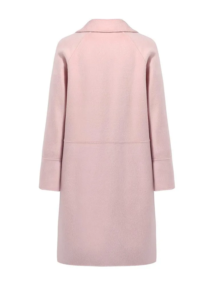 Notched Lapel Wool And Cashmere Wrapped Women Coat