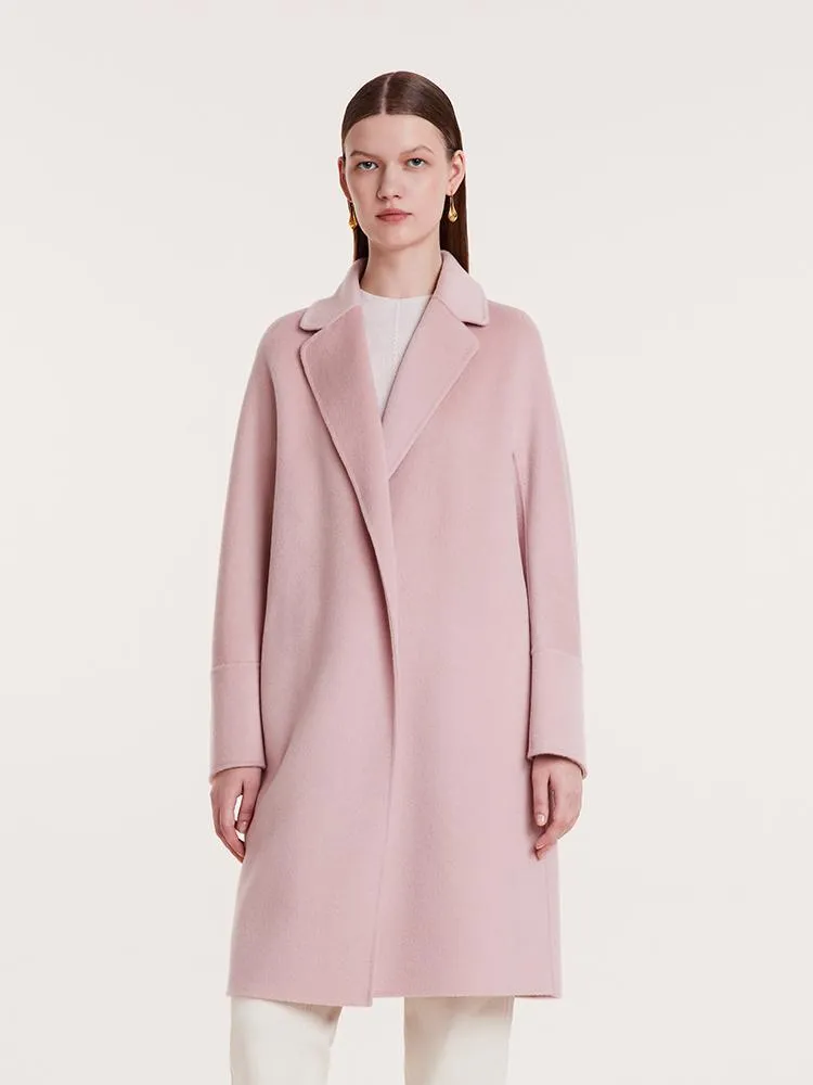 Notched Lapel Wool And Cashmere Wrapped Women Coat