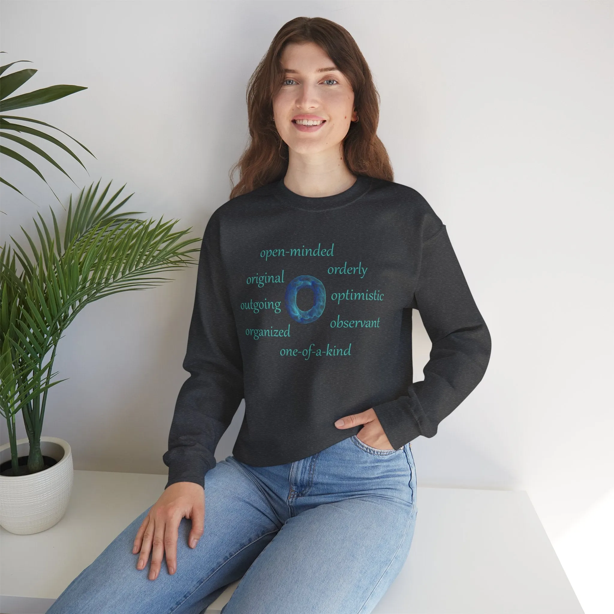 O Alphabet Sweatshirt, Alphabet Initial "O", Motivational, Mental Health, Optimistic Unisex Heavy Blend™ Crewneck Sweatshirt, Self-affirming Sweatshirt