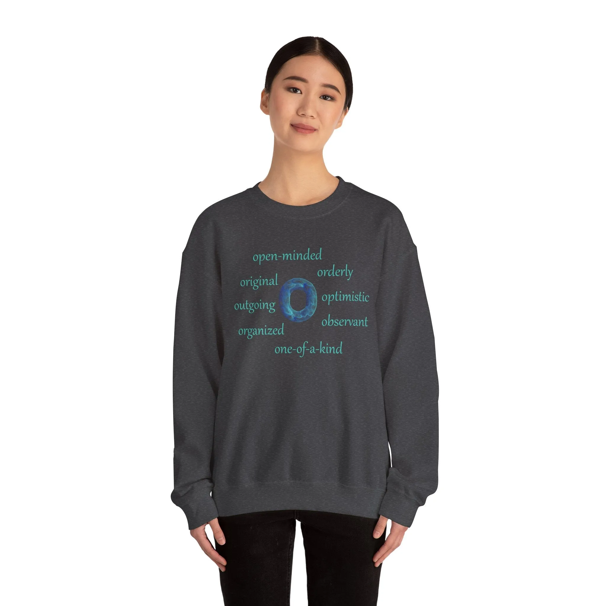 O Alphabet Sweatshirt, Alphabet Initial "O", Motivational, Mental Health, Optimistic Unisex Heavy Blend™ Crewneck Sweatshirt, Self-affirming Sweatshirt