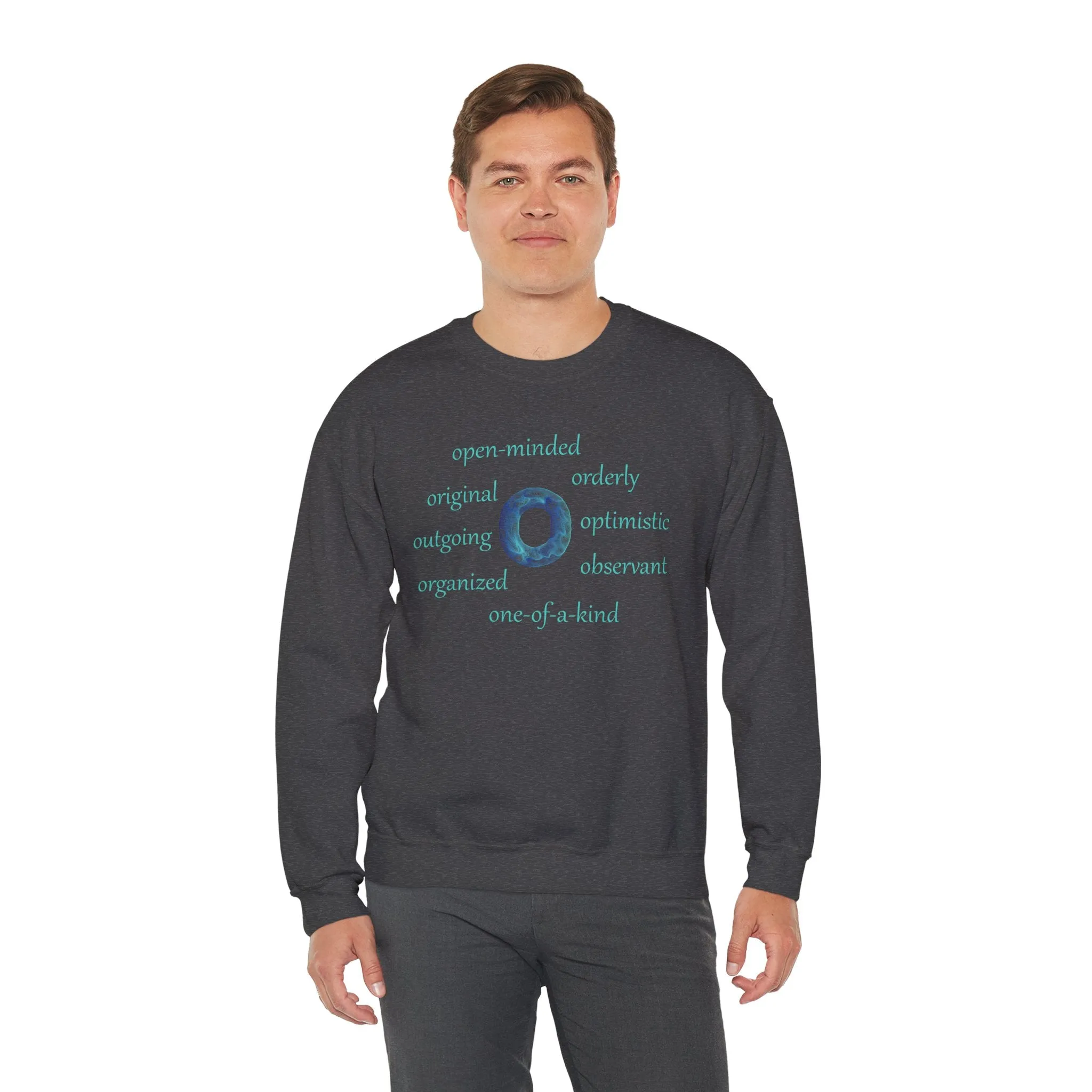 O Alphabet Sweatshirt, Alphabet Initial "O", Motivational, Mental Health, Optimistic Unisex Heavy Blend™ Crewneck Sweatshirt, Self-affirming Sweatshirt