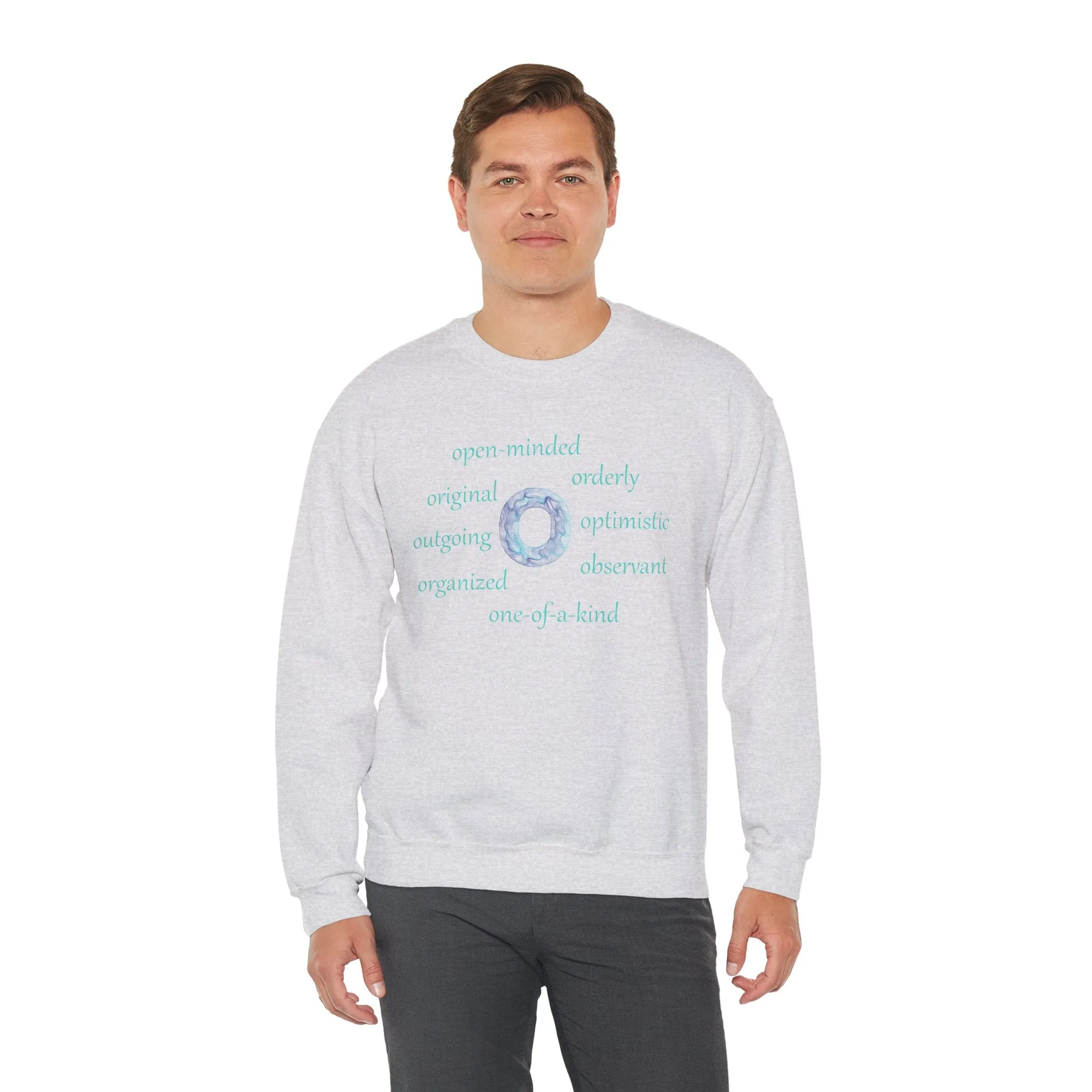 O Alphabet Sweatshirt, Alphabet Initial "O", Motivational, Mental Health, Optimistic Unisex Heavy Blend™ Crewneck Sweatshirt, Self-affirming Sweatshirt