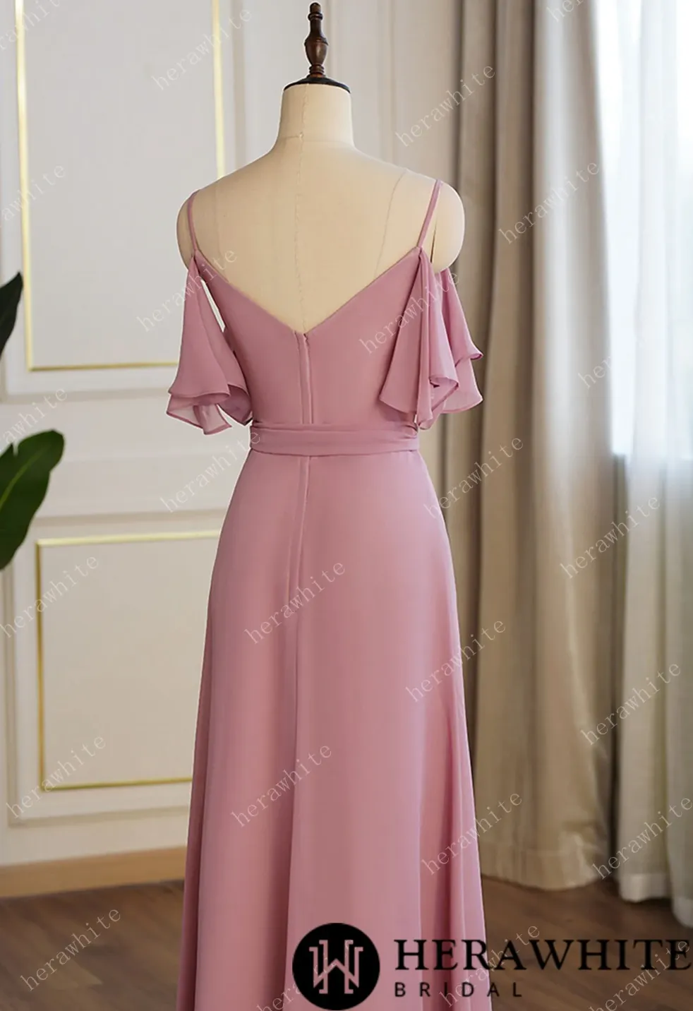 Off Shoulder Chiffon Long Bridesmaid Dress Pleated With Split