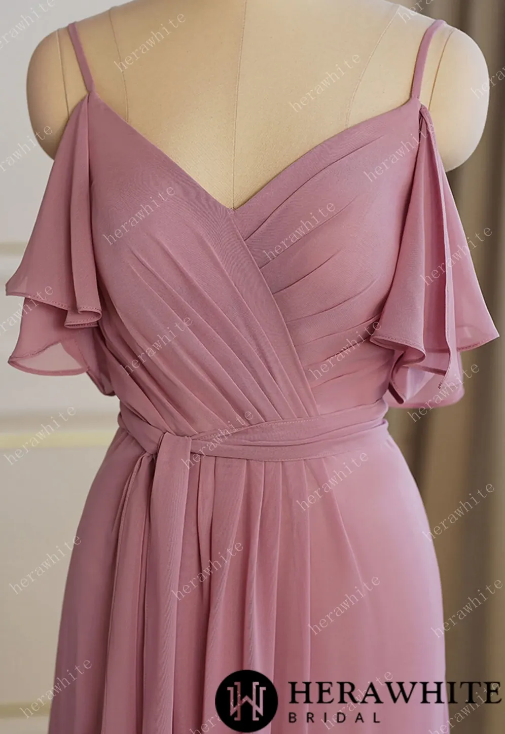 Off Shoulder Chiffon Long Bridesmaid Dress Pleated With Split