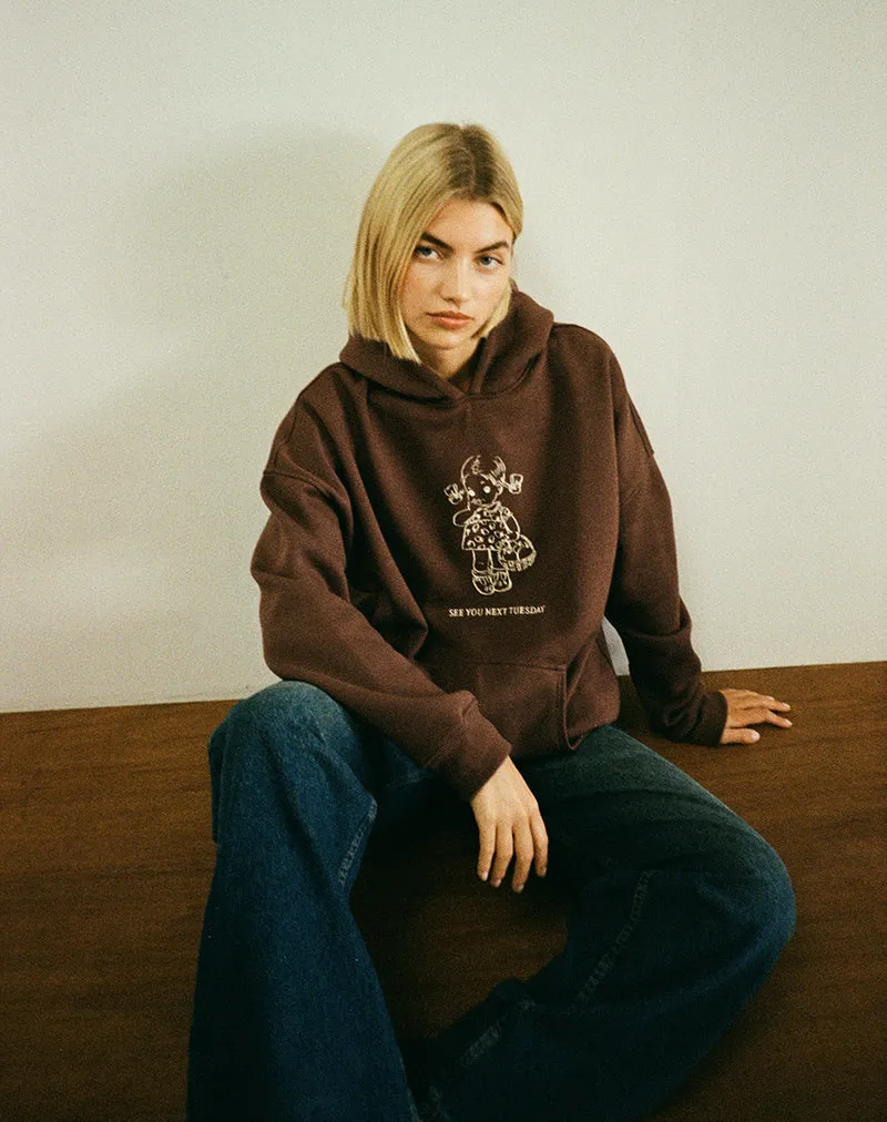 Oversize Hoodie in Deep Mahogany with See You Next Tuesday Print