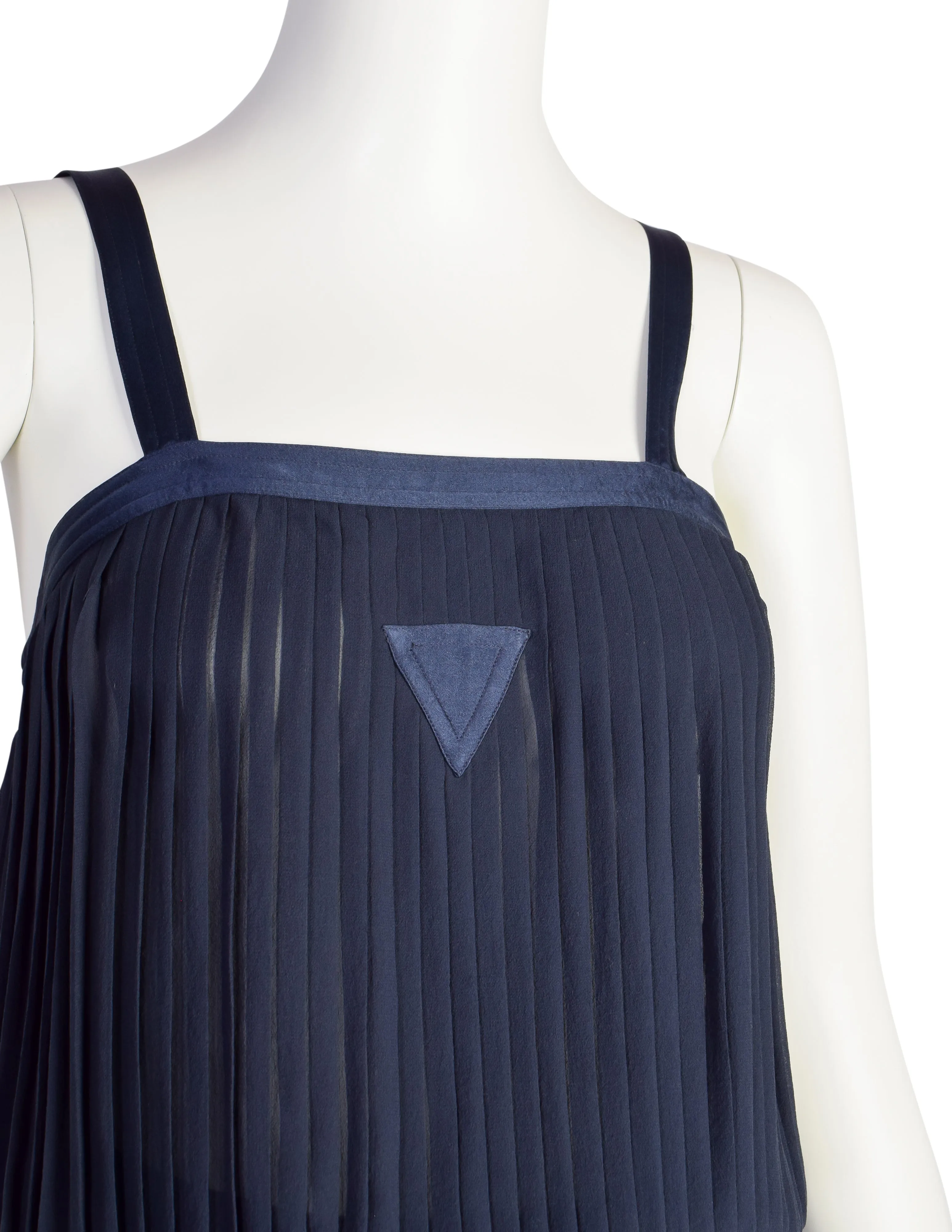 Per Spook Vintage Navy Blue Pleated Silk Chiffon Two Piece Ensemble