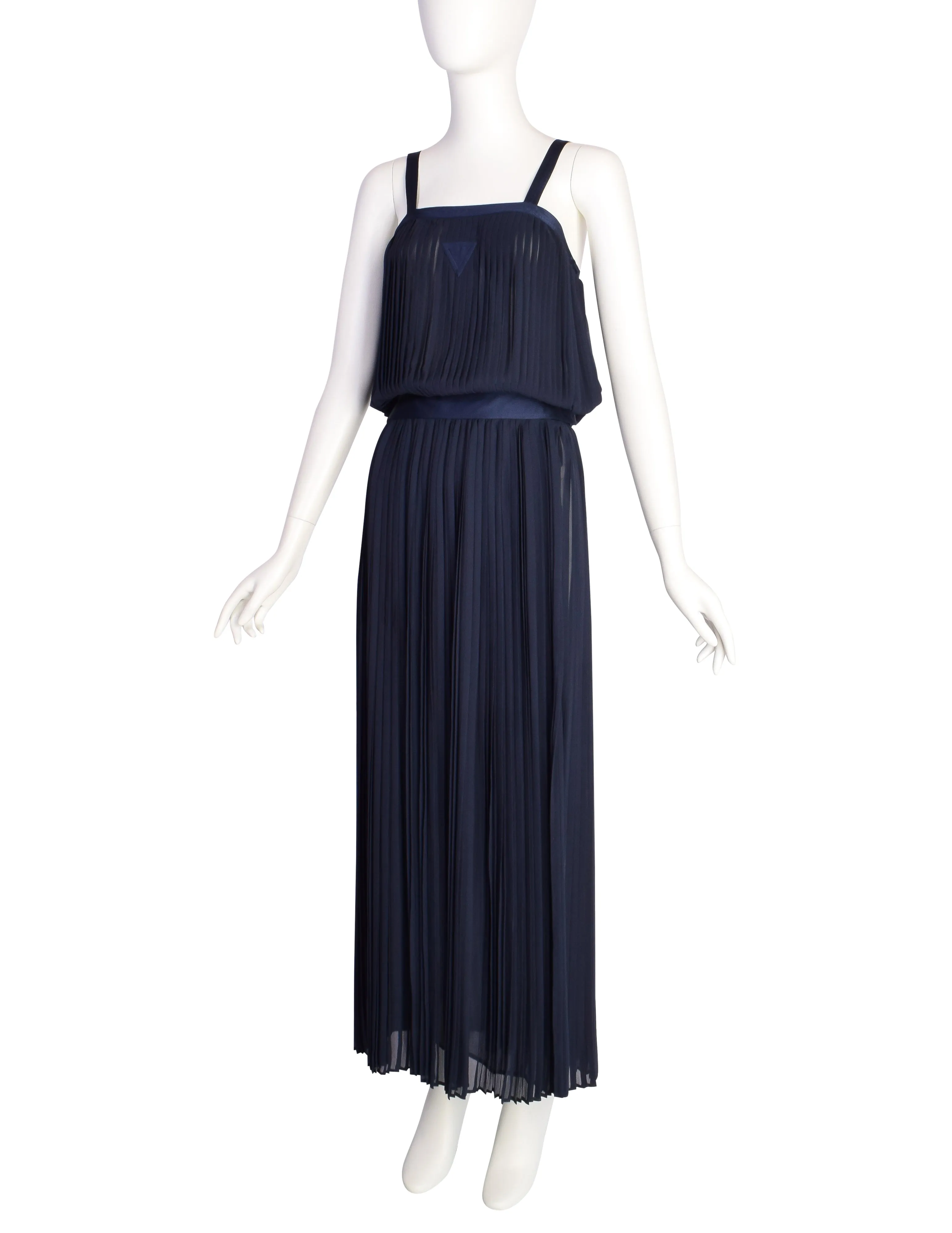 Per Spook Vintage Navy Blue Pleated Silk Chiffon Two Piece Ensemble