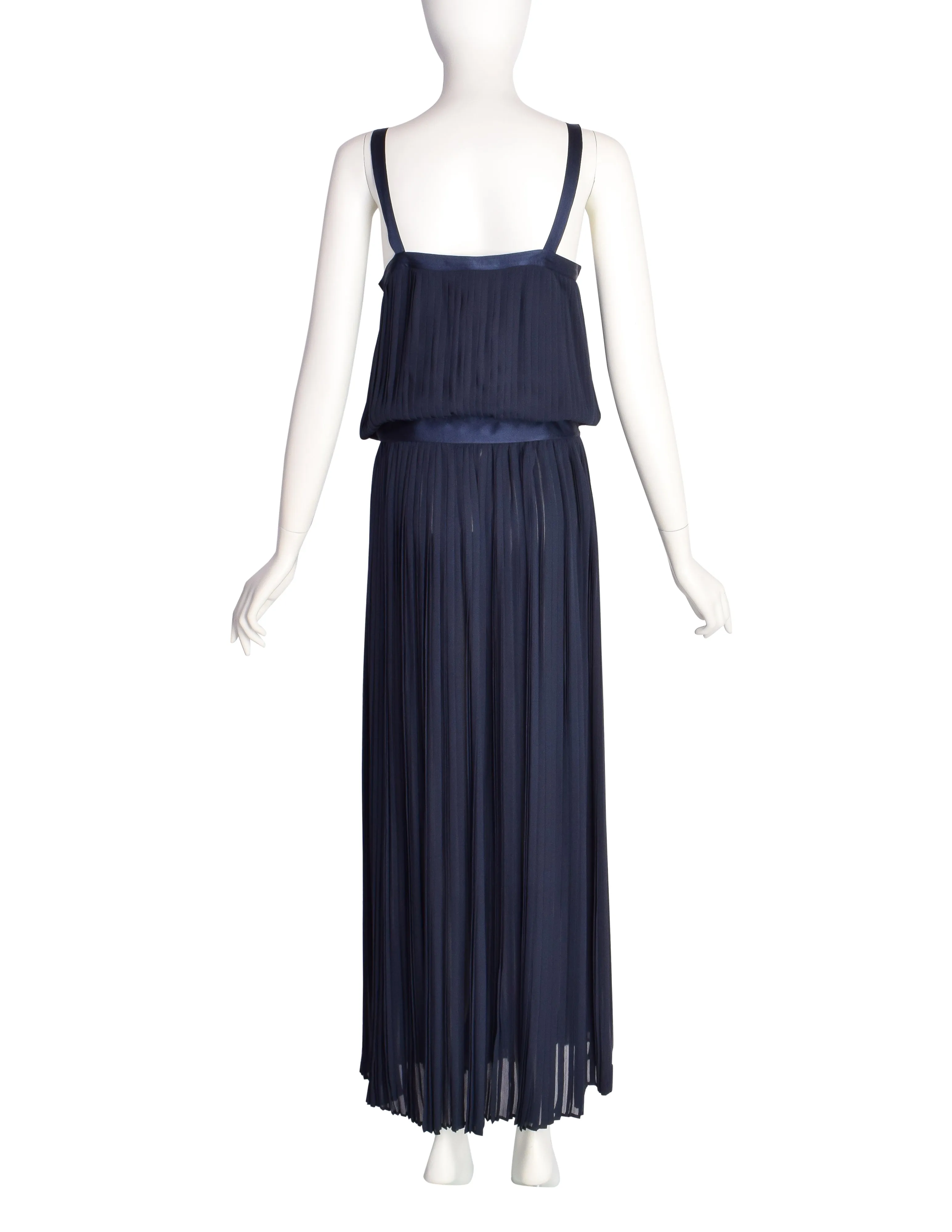 Per Spook Vintage Navy Blue Pleated Silk Chiffon Two Piece Ensemble