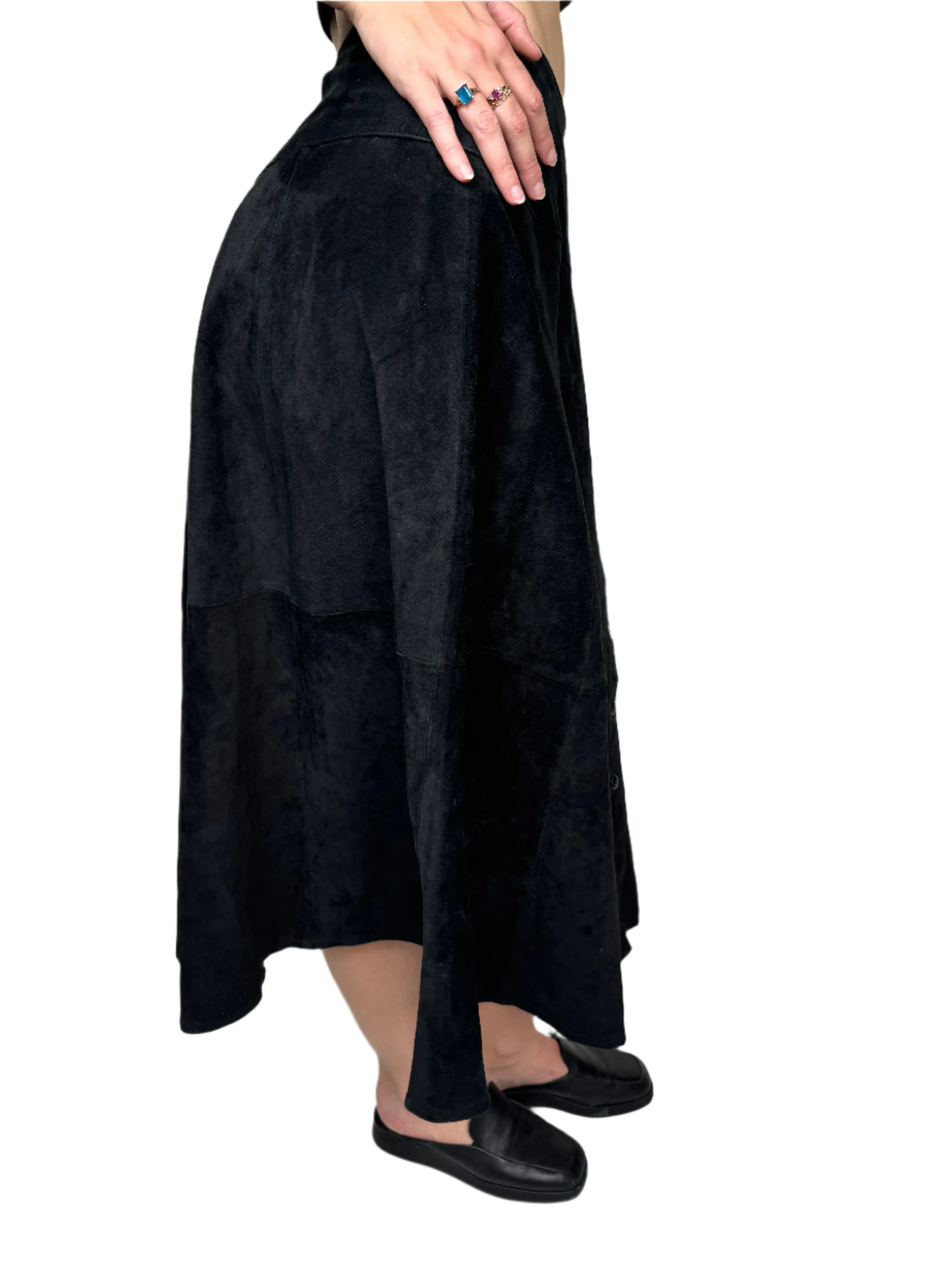 Pia Rucci, Black Suede Buttoned Skirt 1980s