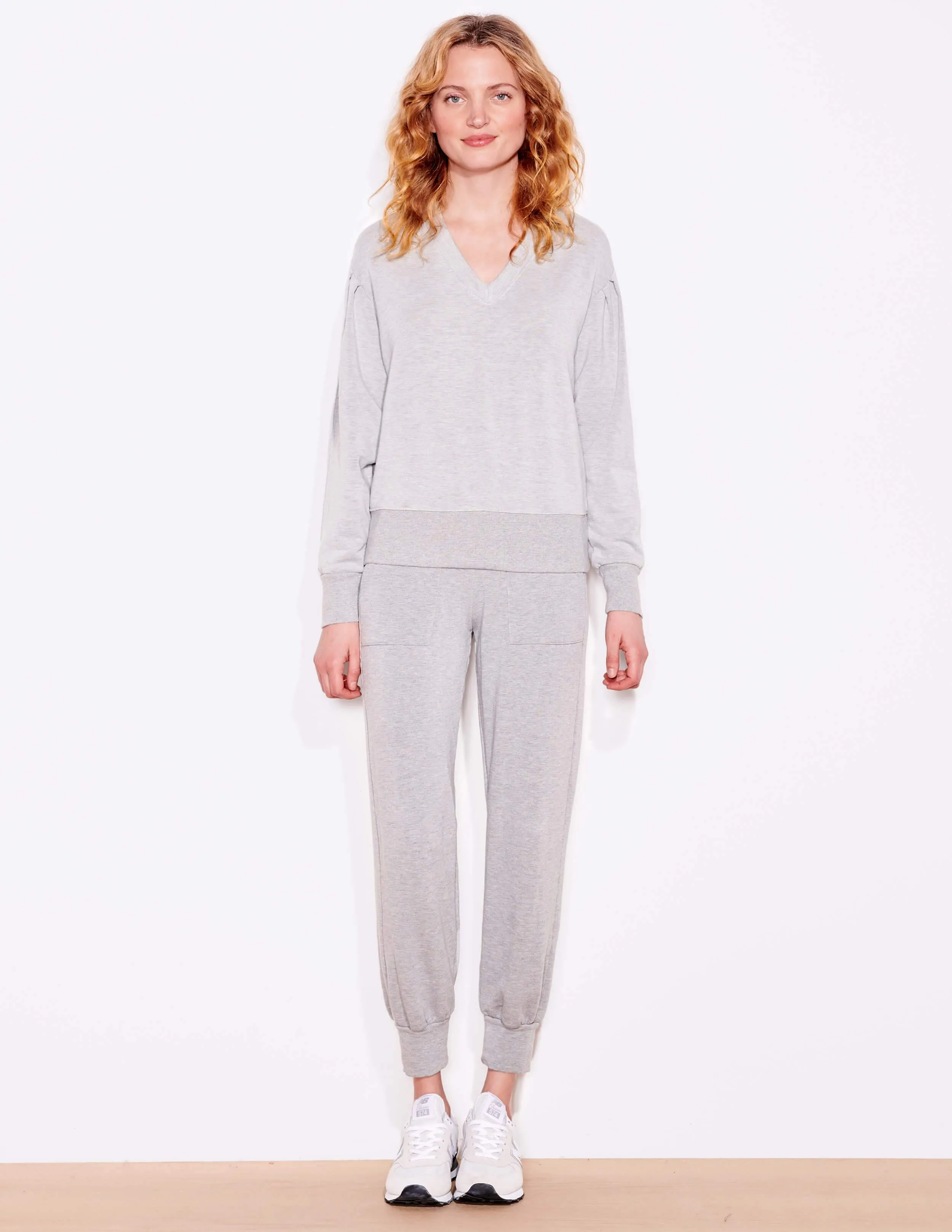 Pleated Sleeves Sweatshirt, H. Grey