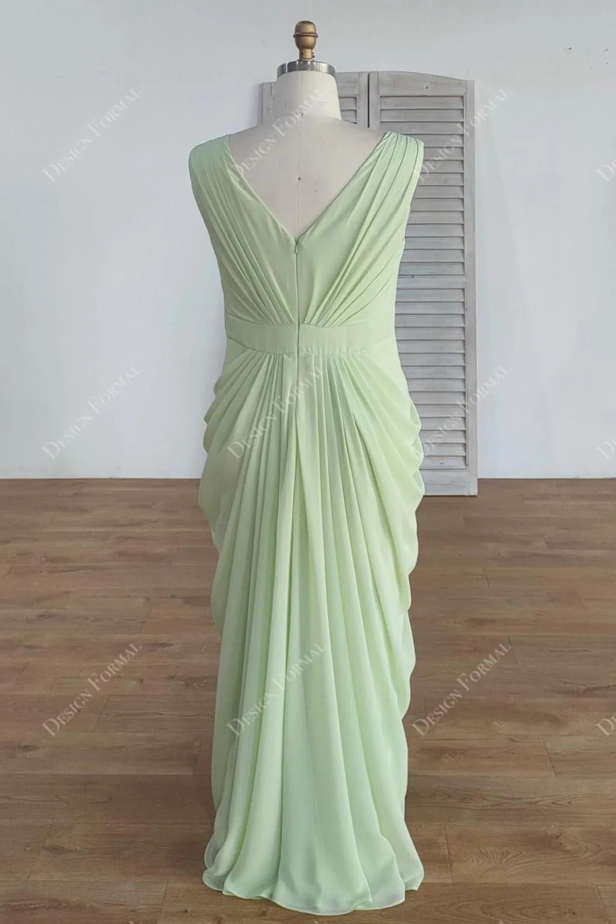 Plus Size Sage Chiffon V-neck Sheath Floor Length Formal Dress