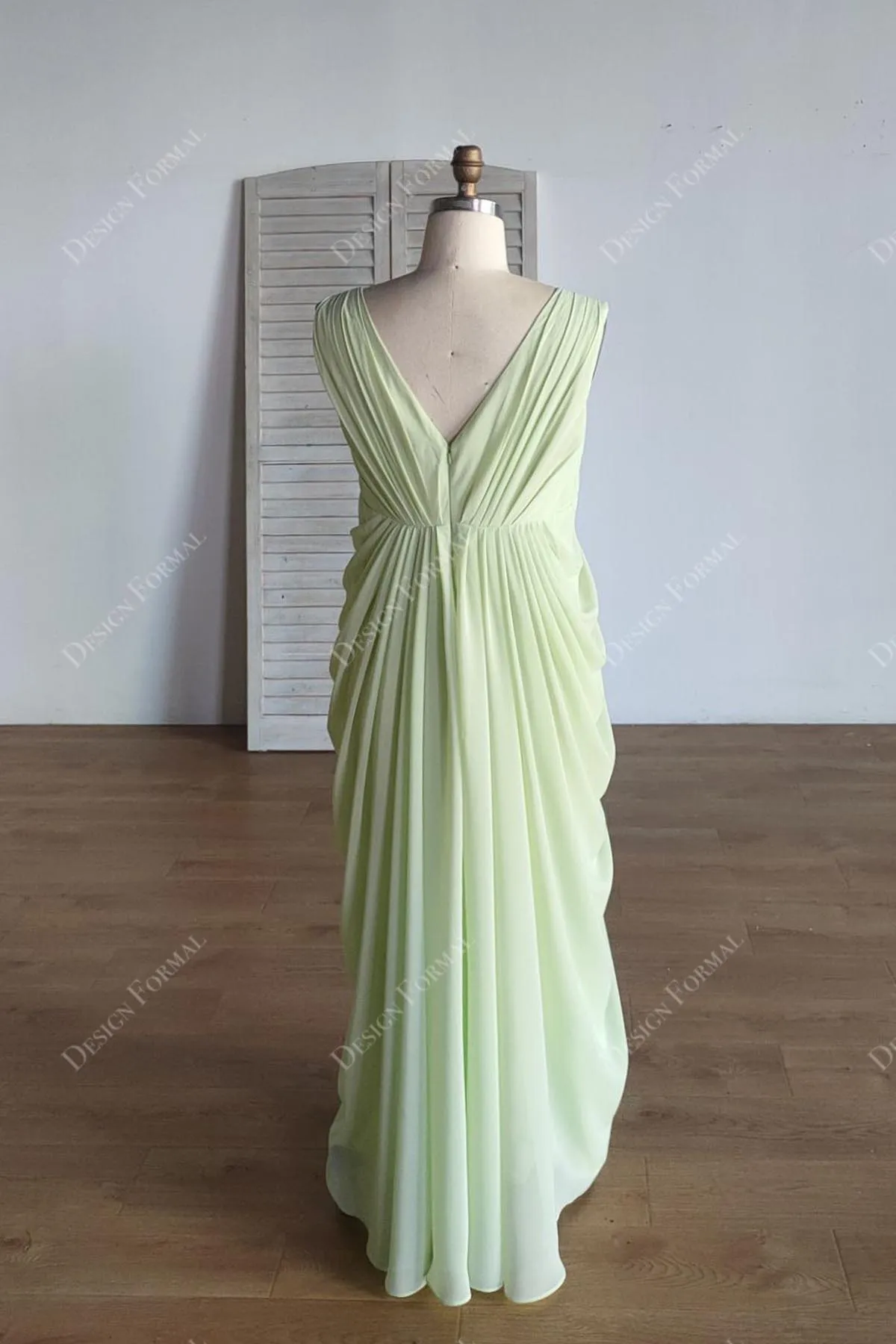 Plus Size Sage Chiffon V-neck Sheath Floor Length Formal Dress