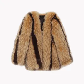 Pre Order:  Faux Fur Stripe Coat