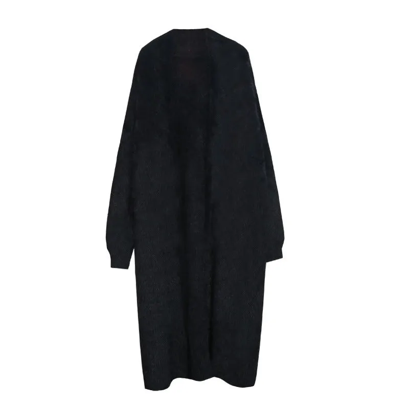 Pre Order: Knee-Length Faux Mink Fur Knit Cardigan