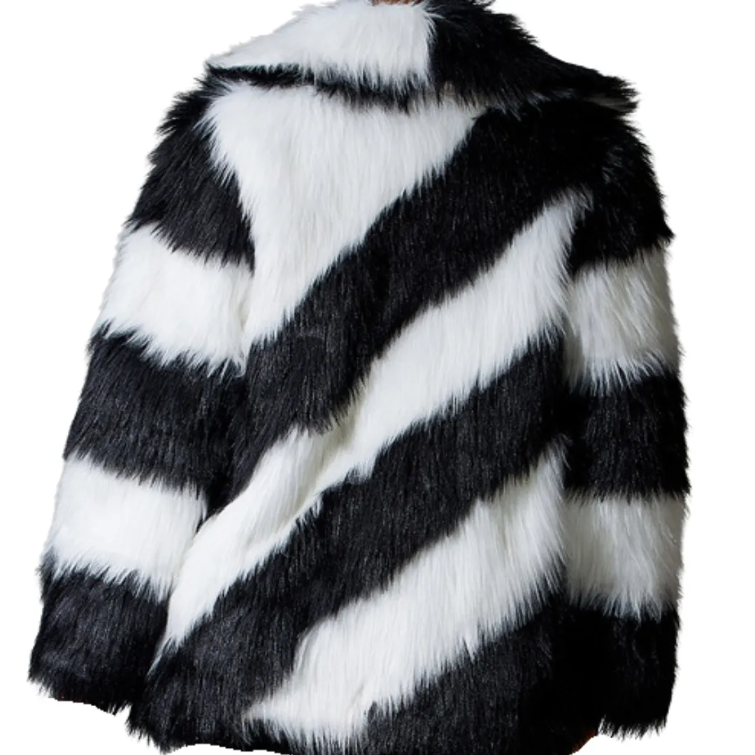 Pre Order:  Patchwork Striped Long Sleeved Faux Fur Coat