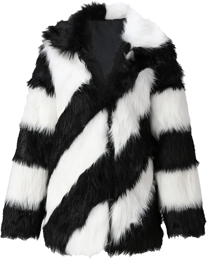 Pre Order:  Patchwork Striped Long Sleeved Faux Fur Coat