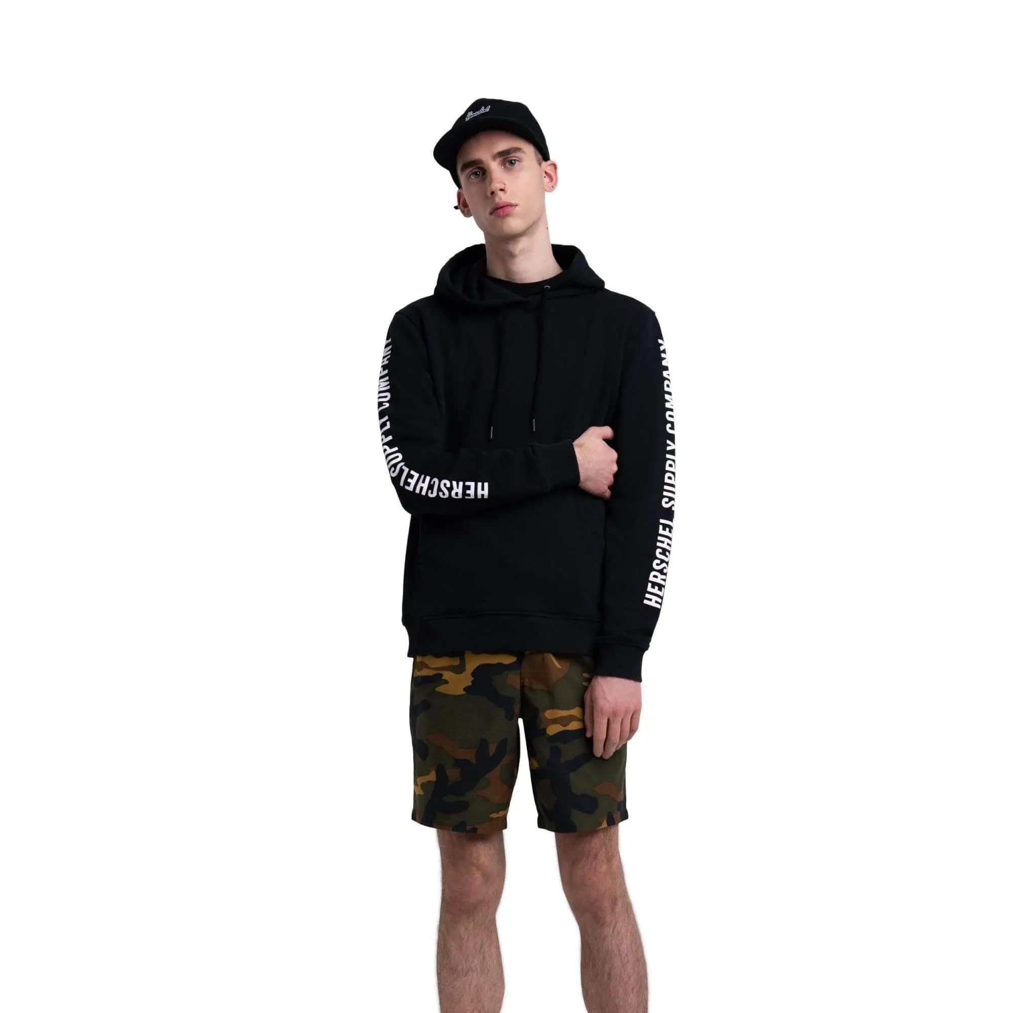 Pullover Hoodie Sleeve Print Black/White