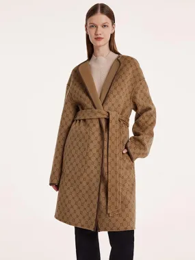 Pure Wool Reversible Printed Wrapped Coat With Belt