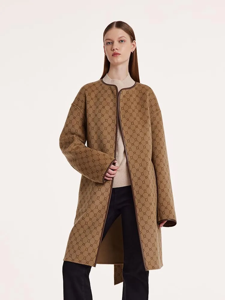 Pure Wool Reversible Printed Wrapped Coat With Belt