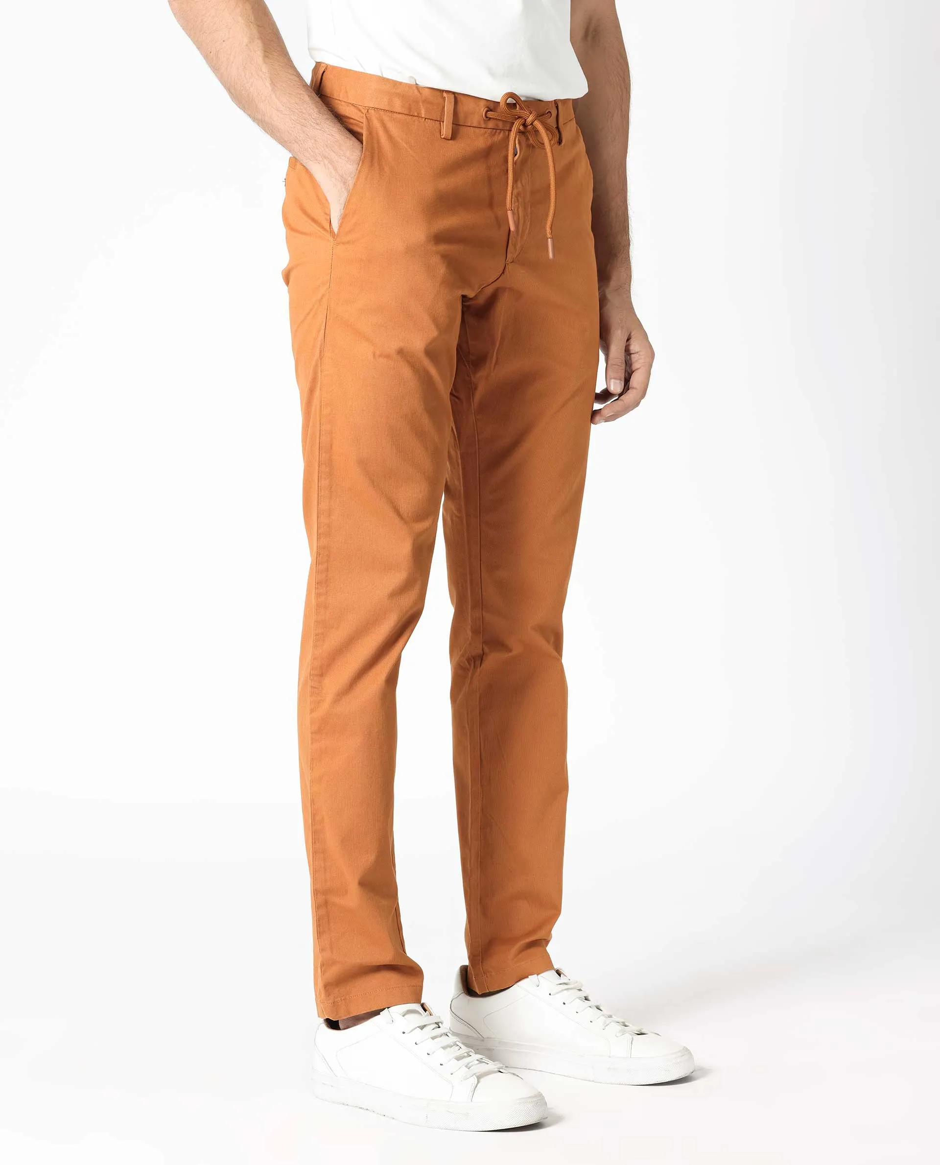 Rare Rabbit Men's Waters Orange Mid-Risewith Drawstring And Elastic Waistband Slim Fit Trouser