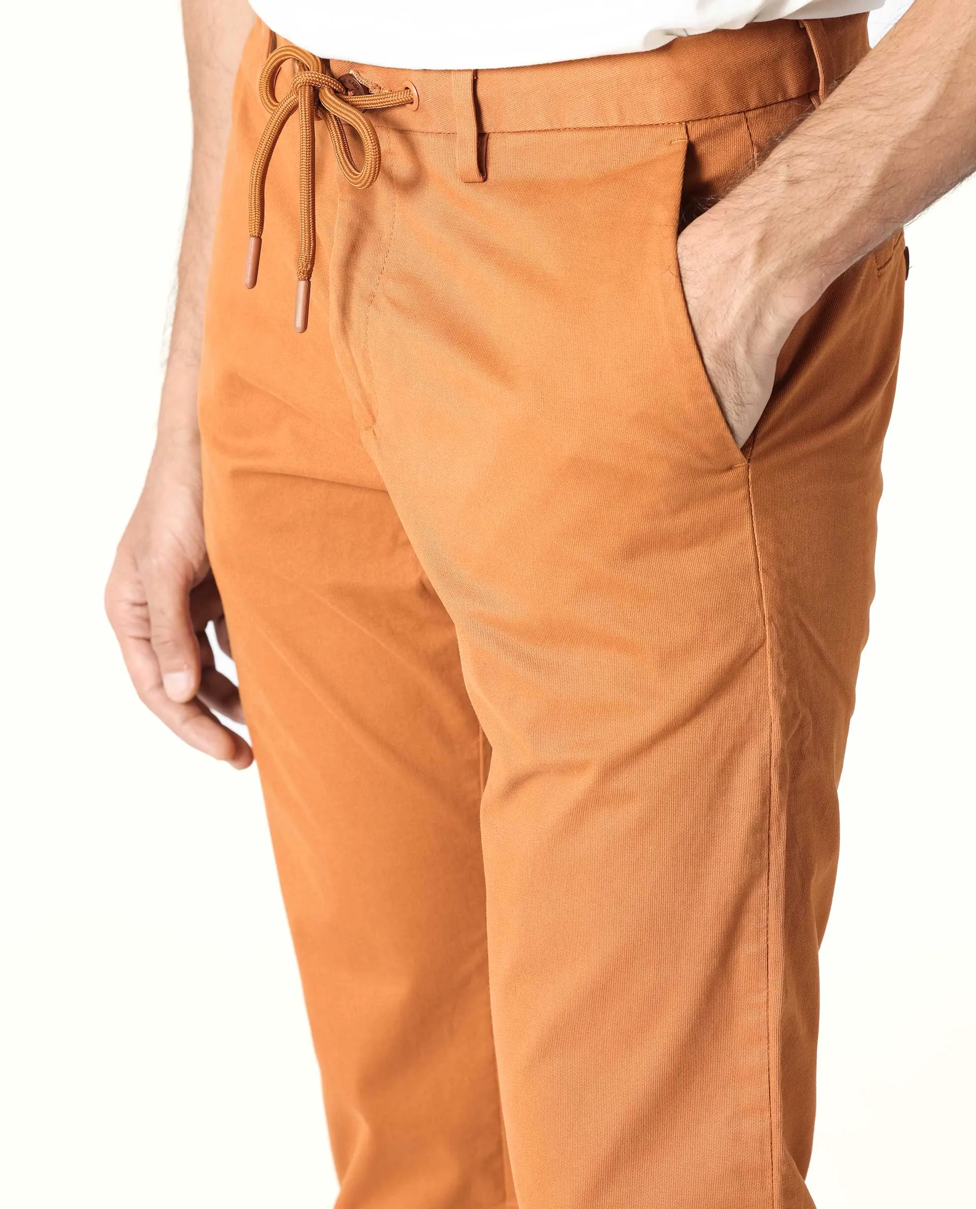 Rare Rabbit Men's Waters Orange Mid-Risewith Drawstring And Elastic Waistband Slim Fit Trouser