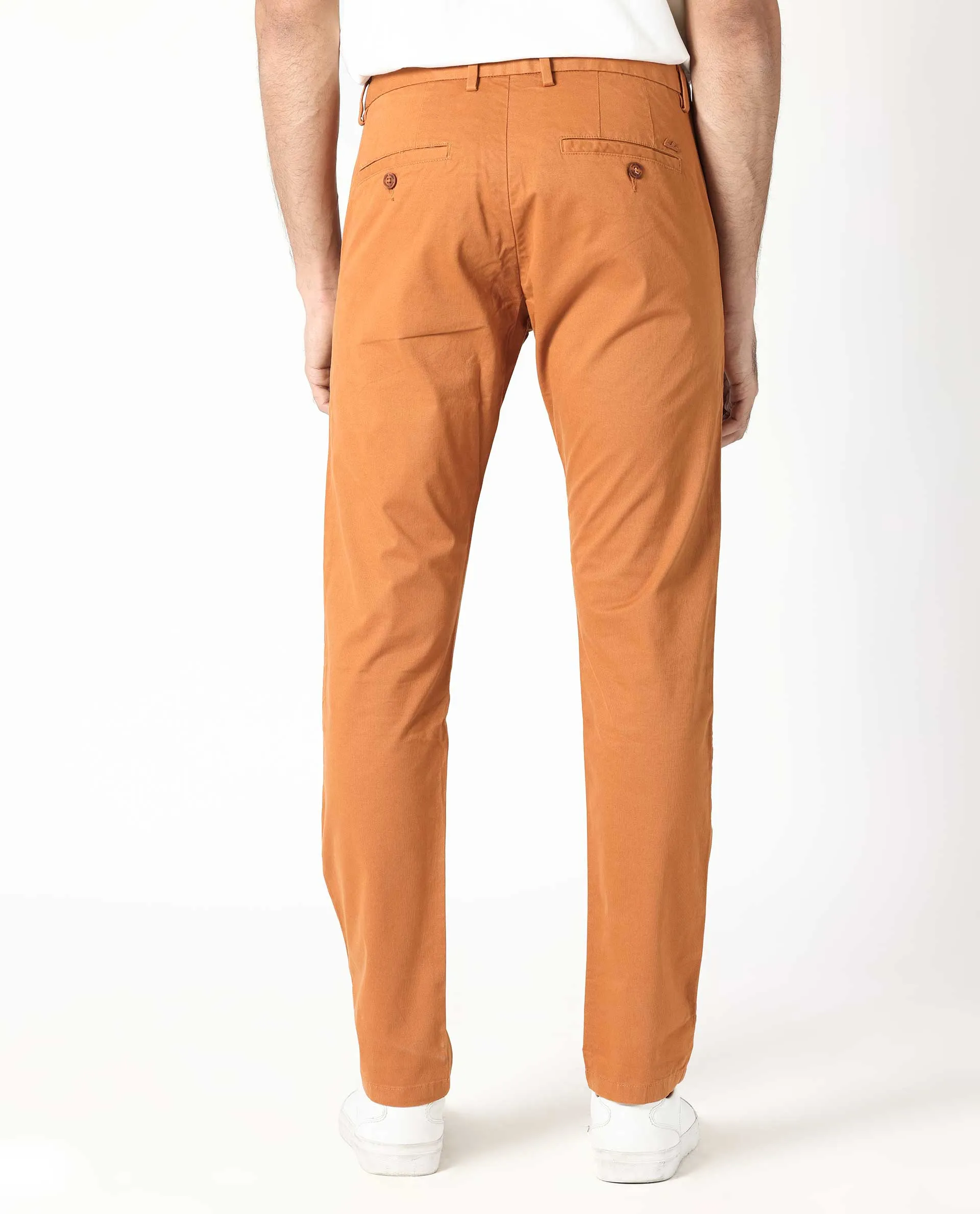 Rare Rabbit Men's Waters Orange Mid-Risewith Drawstring And Elastic Waistband Slim Fit Trouser