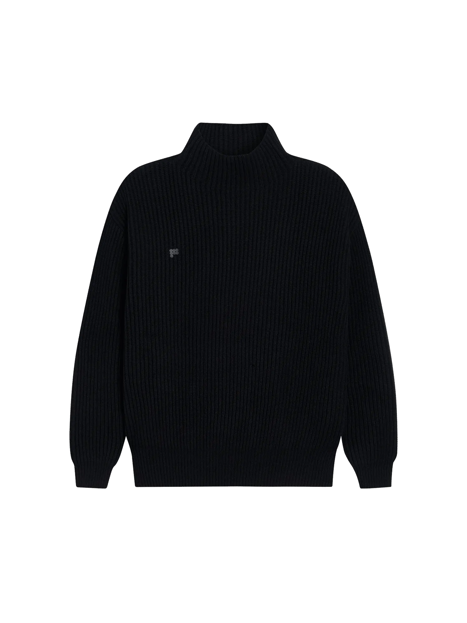 Recycled Cashmere Funnel-Neck Sweater—black