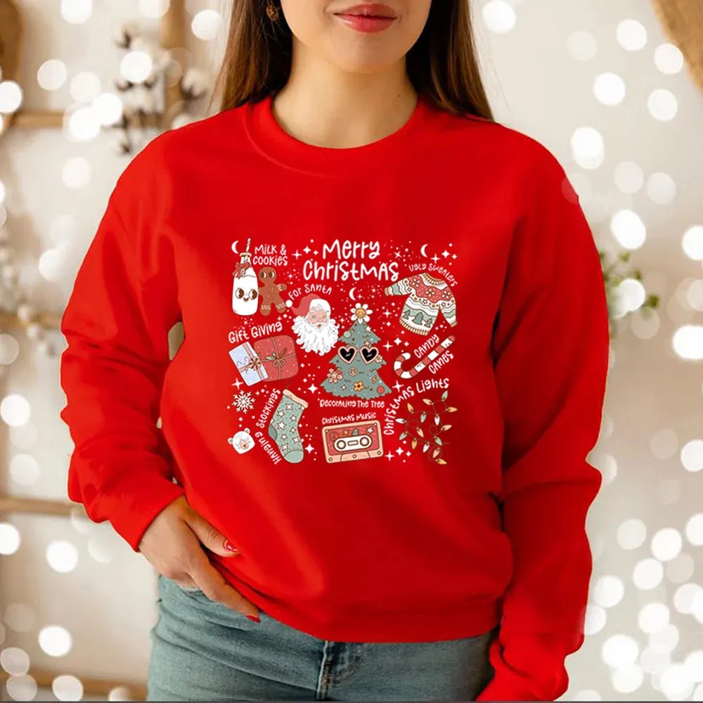 Retro Cheerful Aesthetic Santa Claus Warm Hoodie