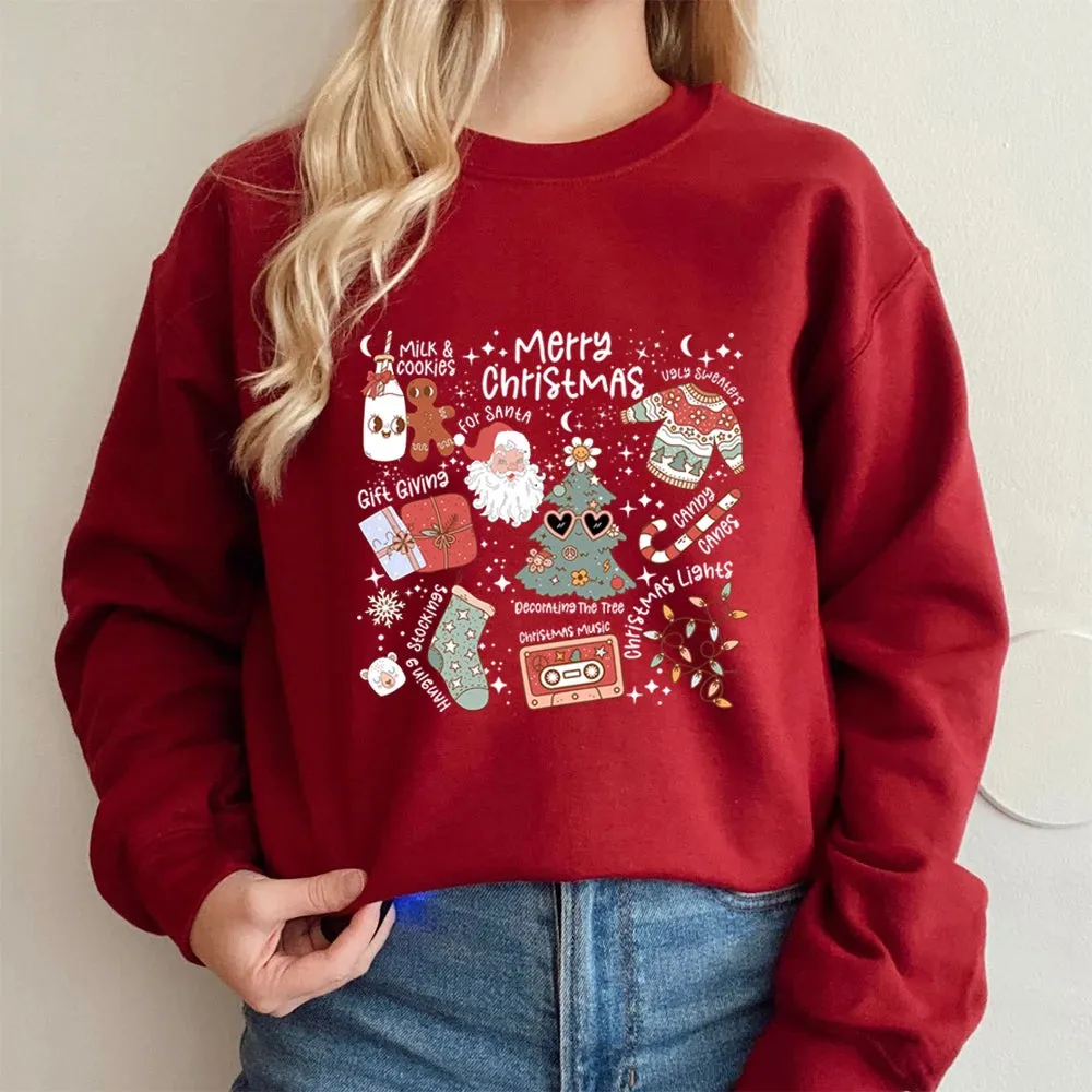 Retro Cheerful Aesthetic Santa Claus Warm Hoodie