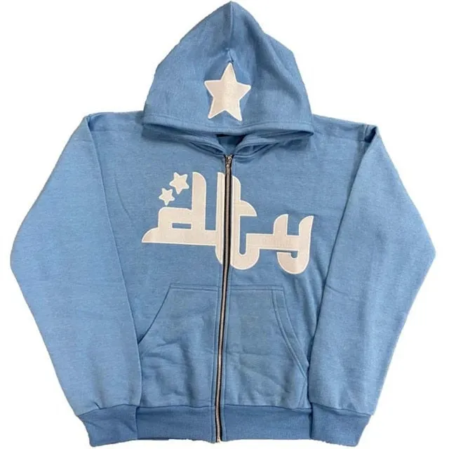 Retro Star Harajuku Oversized Zipper Hoodie for Women