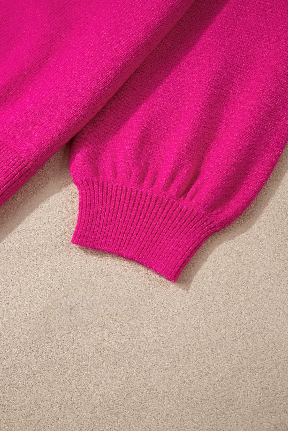 Rose Pink Pearled Raglan Sleeve Plus Size Sweater