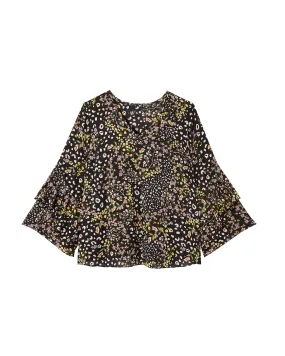 Ryleigh Frill Sleeve Blouse | Black / Yellow