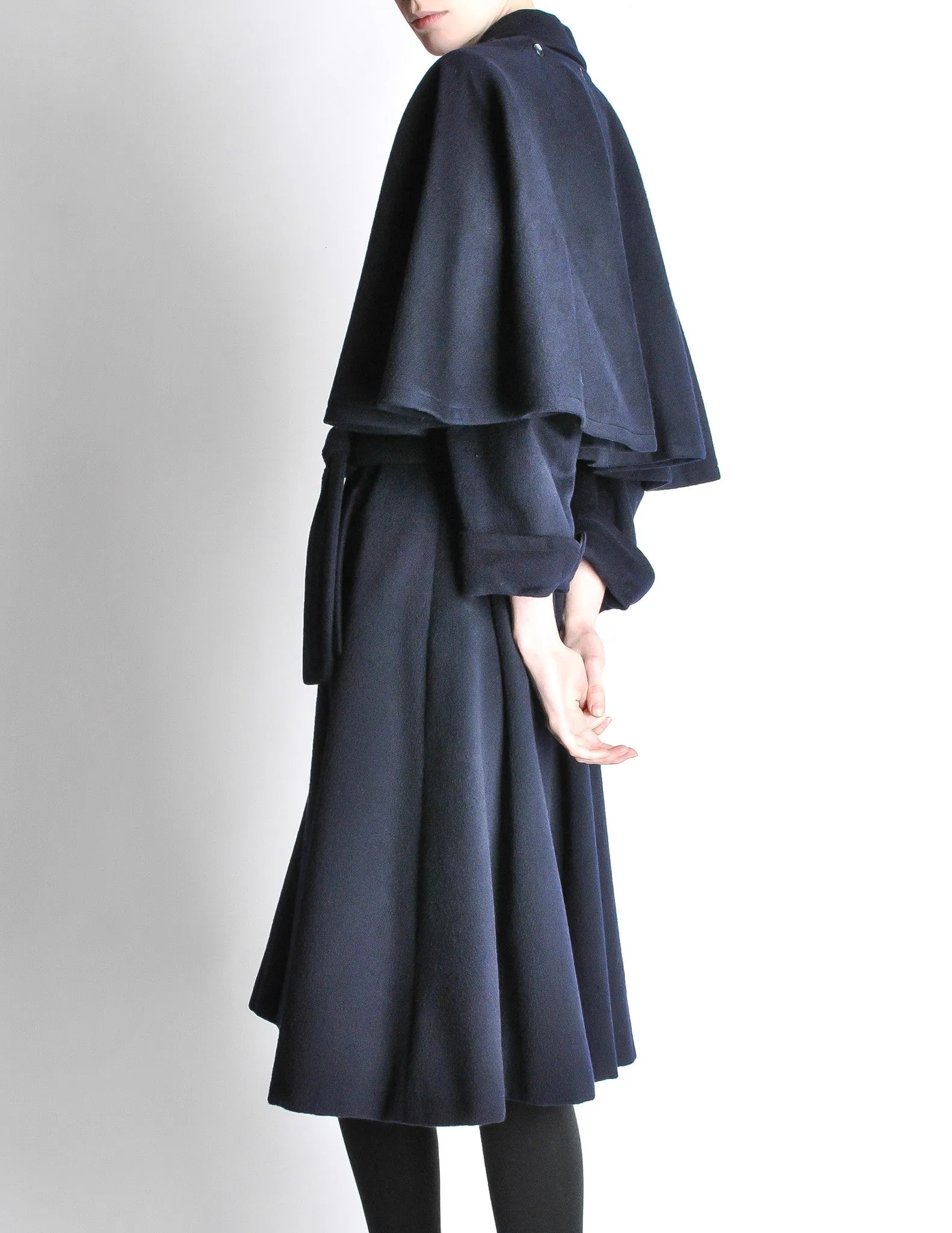 Saint Laurent Rive Gauche Vintage Navy Blue Wool Cape Trench Coat