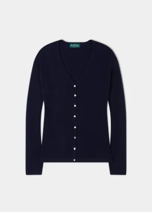 Sally Ladies Cashmere Vee Neck Cardigan In Dark Navy