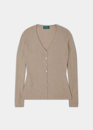 Sally Ladies Cashmere Vee Neck Cardigan In Linen