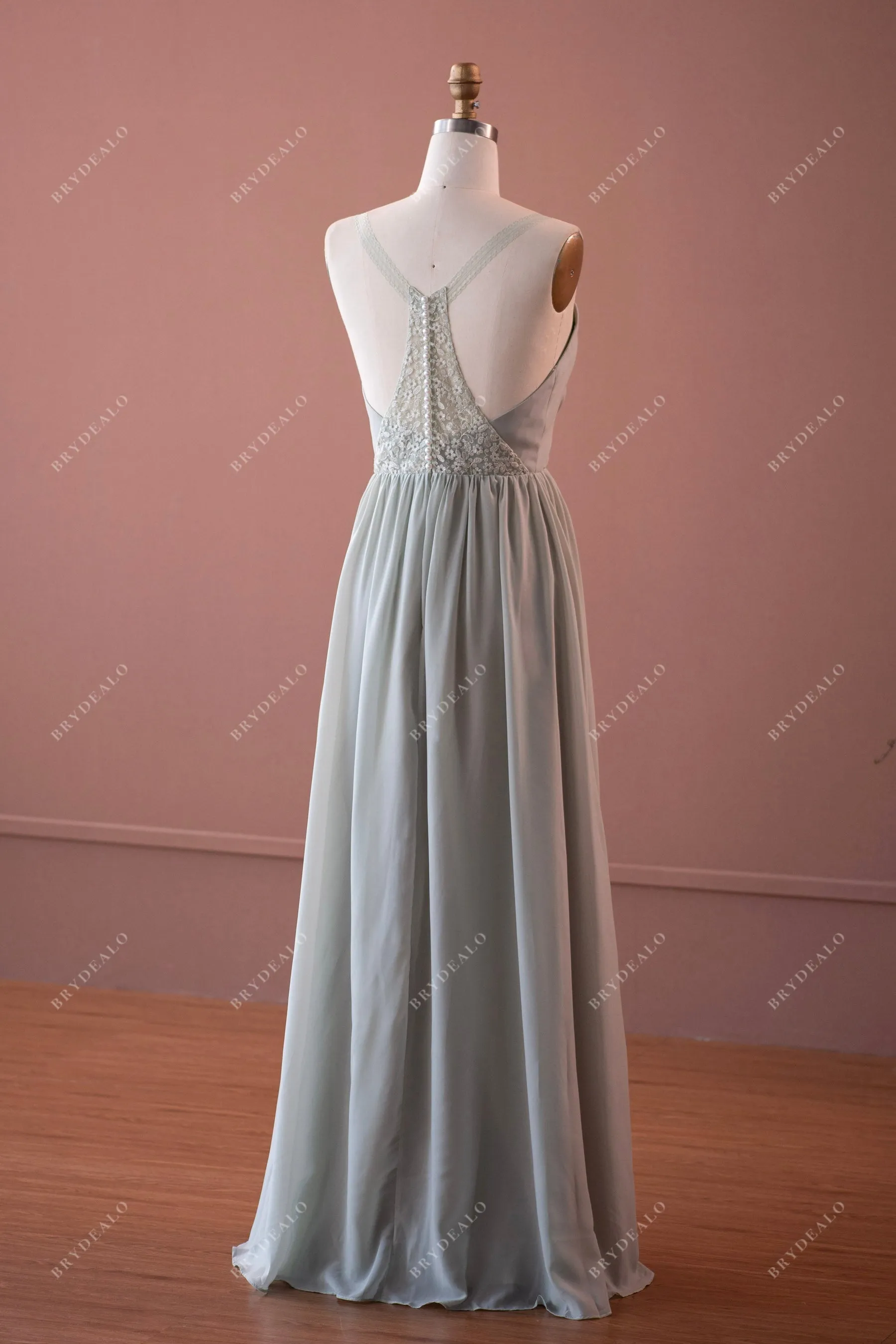 Sample Sale | Sage Green Pearls Chiffon A-line Bridesmaid Dress