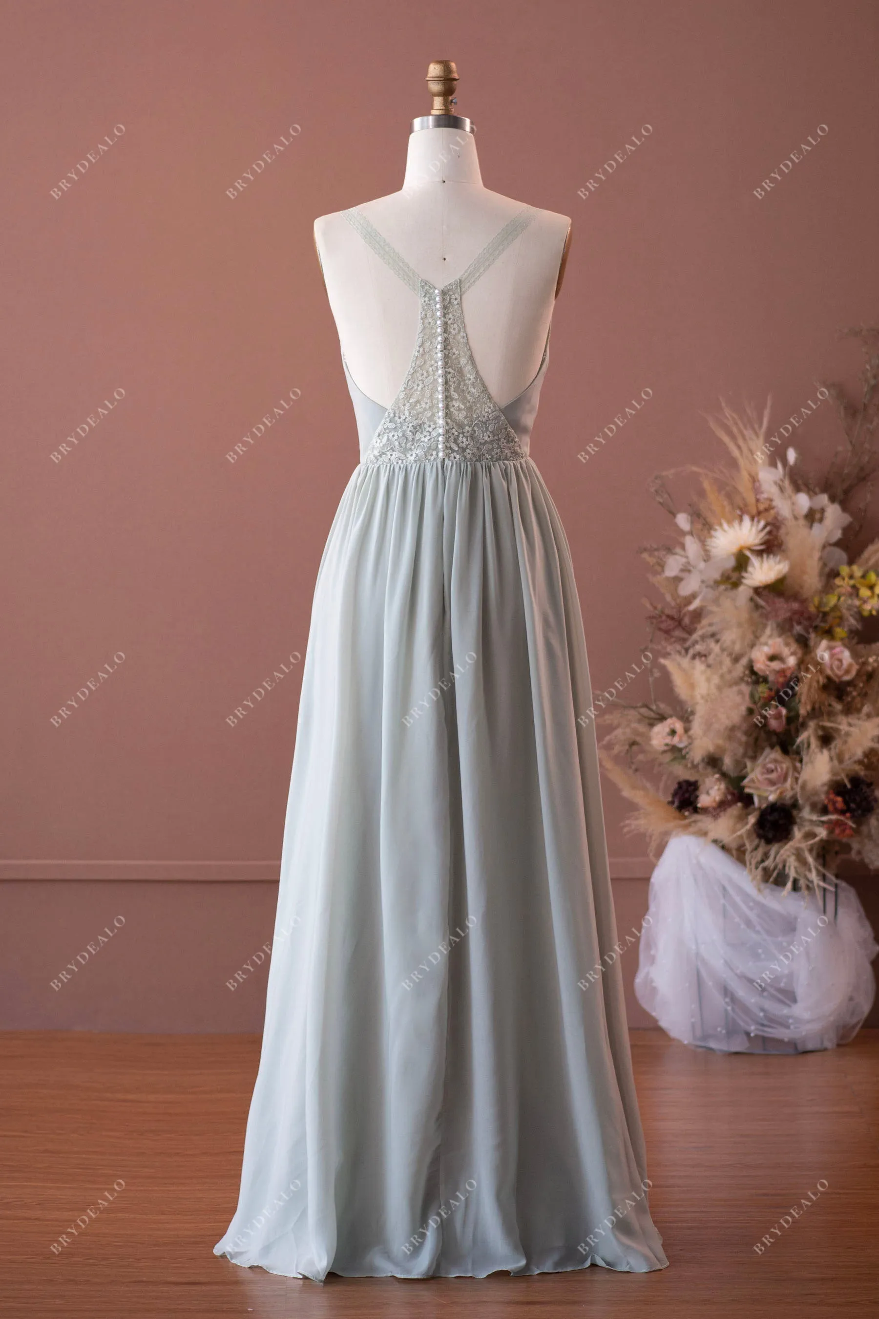 Sample Sale | Sage Green Pearls Chiffon A-line Bridesmaid Dress