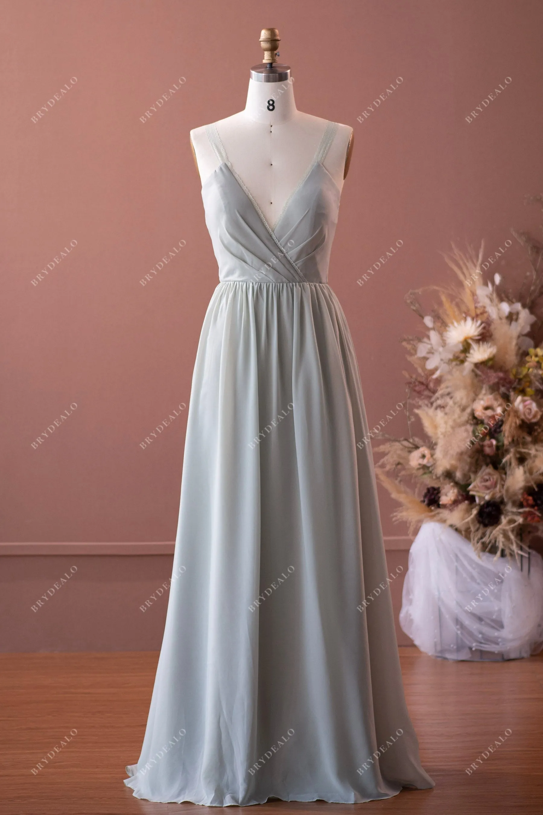 Sample Sale | Sage Green Pearls Chiffon A-line Bridesmaid Dress