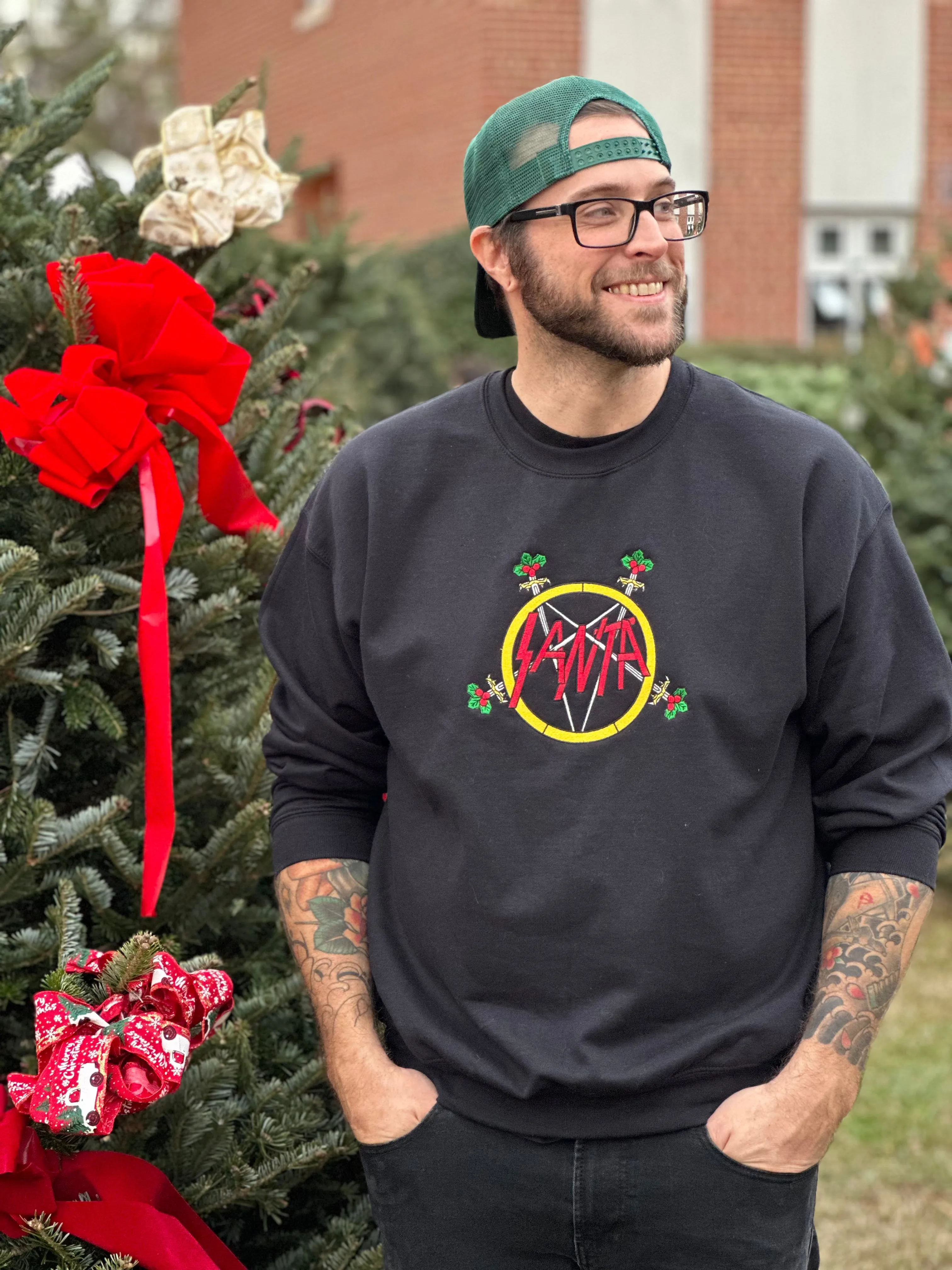 Santa Embroidered Holiday Crewneck Sweatshirt