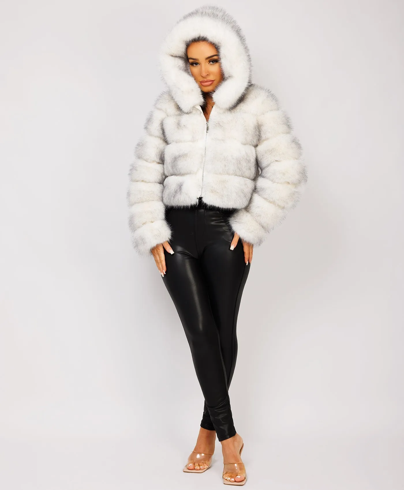 Snow White Premium Hooded Faux Fur Tiered Coat Jacket