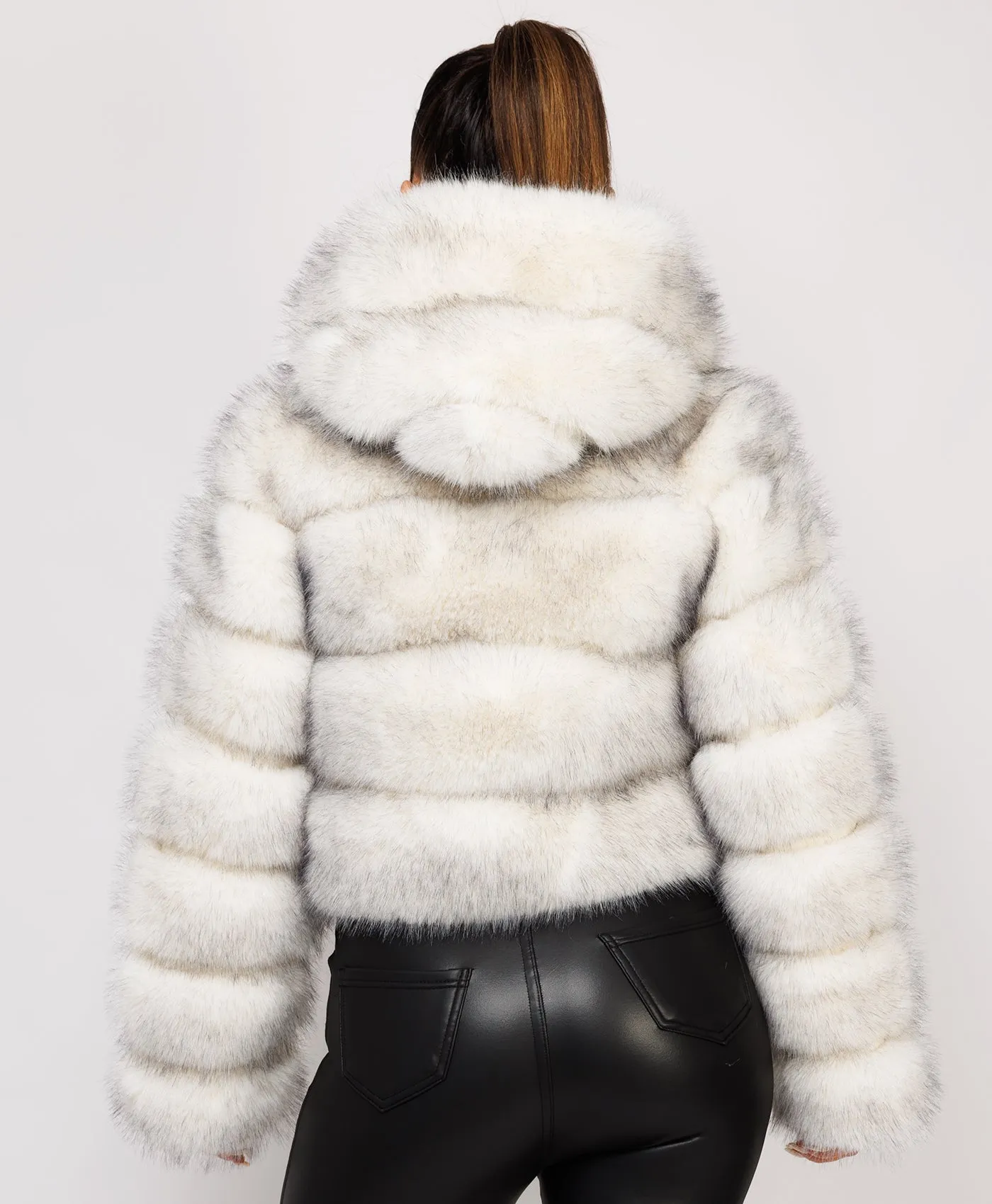 Snow White Premium Hooded Faux Fur Tiered Coat Jacket